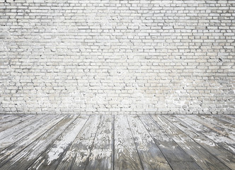 old white room with brick wall, vintage background