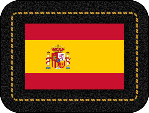 Flag of Spain. Vector Icon on Black Leather Backdrop