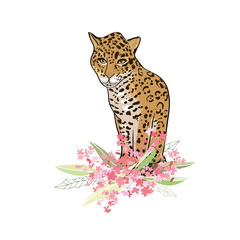 Retro style Illustration with flowers and animal