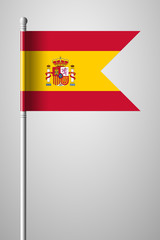 Flag of Spain. National Flag on Flagpole. Isolated Illustration on Gray