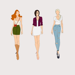 Obraz premium Hand drawn fashion models. Vector illustration concept.