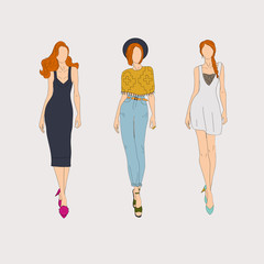 Hand drawn fashion models. Vector illustration concept.