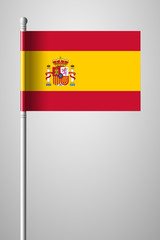 Flag of Spain. National Flag on Flagpole. Isolated Illustration on Gray