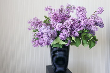 Vase with spring violet lilac flowers