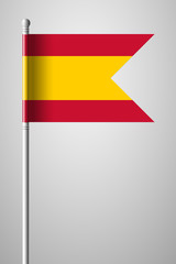 Flag of Spain without Coat of Arms. National Flag on Flagpole. Isolated Illustration on Gray