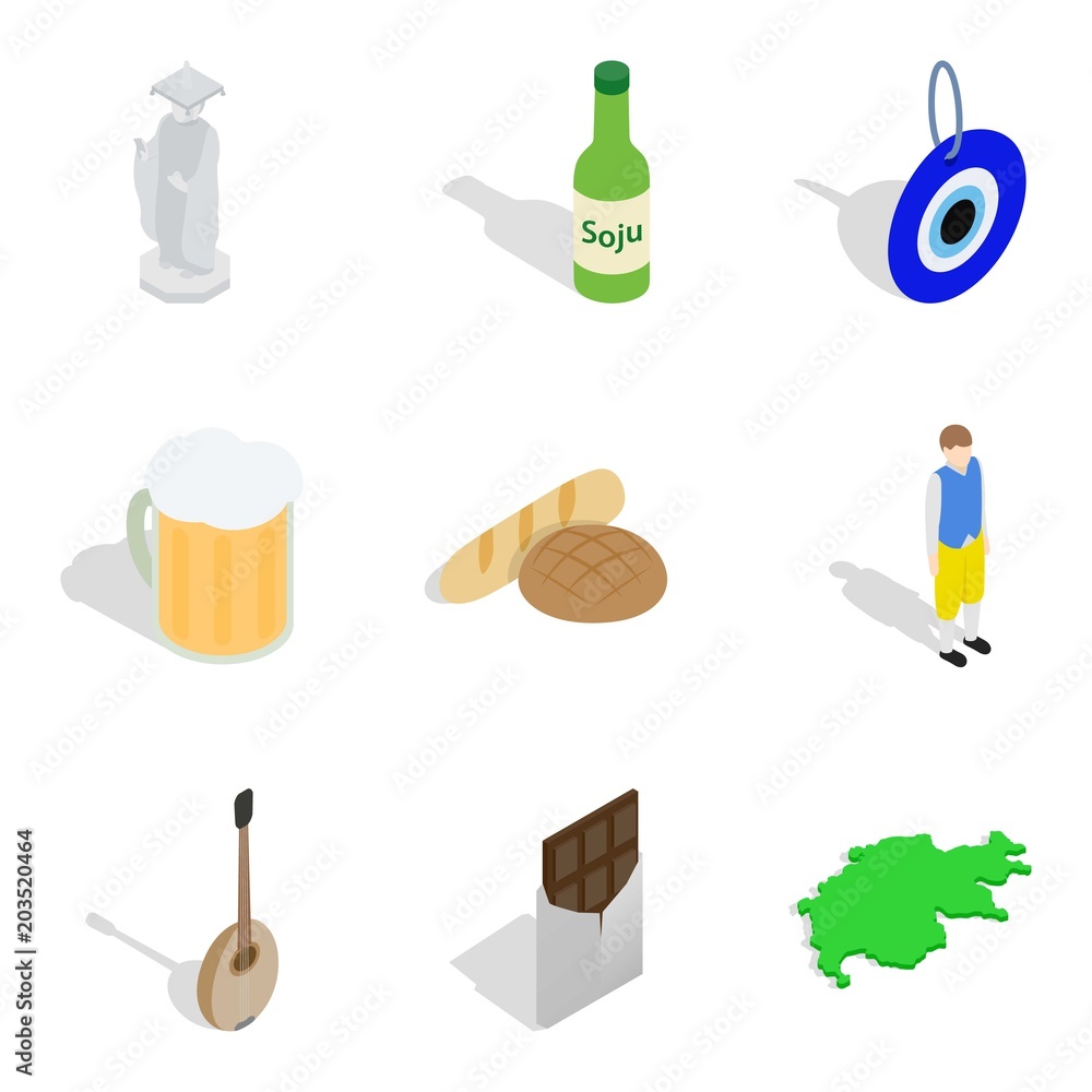 Poster world situation icons set. isometric set of 9 world situation vector icons for web isolated on white