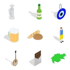 World situation icons set. Isometric set of 9 world situation vector icons for web isolated on white background