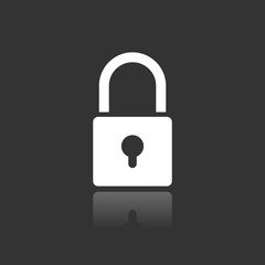 Lock icon with reflection on black background