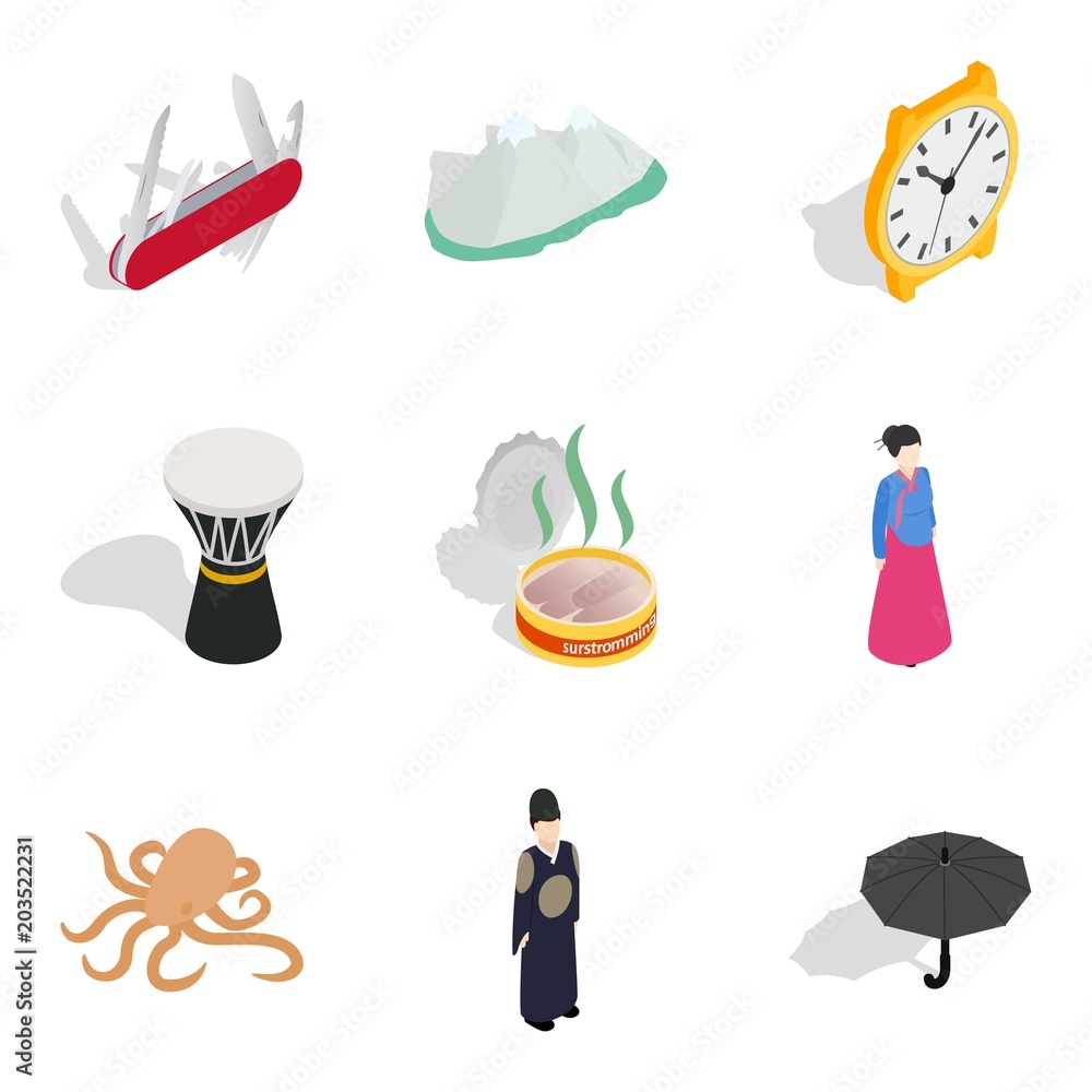Poster fiefdom icons set. isometric set of 9 fiefdom vector icons for web isolated on white background