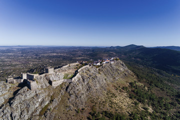 Aerial view of the Marvao village in Alentejo, Portugal; Concept for travel in Portugal and most beautiful places in Portugal
