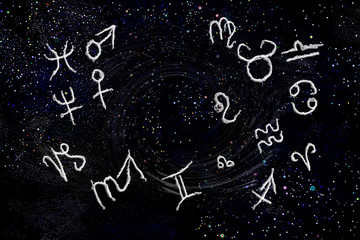 Fototapeta na wymiar Astrology zodiac signs in space