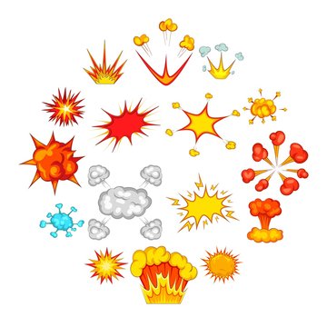Explosion icons set. Cartoon illustration of 16 explosion vector icons for web
