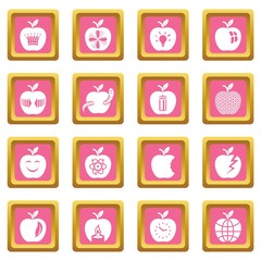 Apple logo icons set vector pink square isolated on white background 