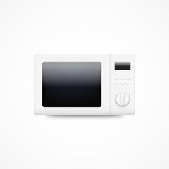 Microwave oven vector icon. Shiny clean white isolated microwave oven realistic illustration.