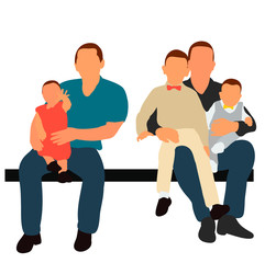  isolated, flat style, isometric people with children sitting