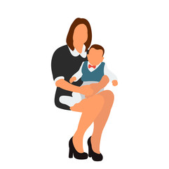 vector, isolated, flat style, isometric people, mother with child sitting