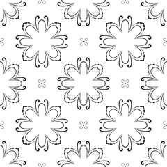 Fototapeta na wymiar Floral black and white ornament. Seamless abstract classic background with flowers. Pattern with repeating elements