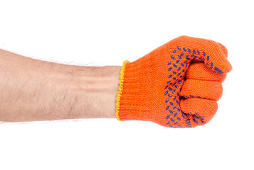 Male hands in working build gloves