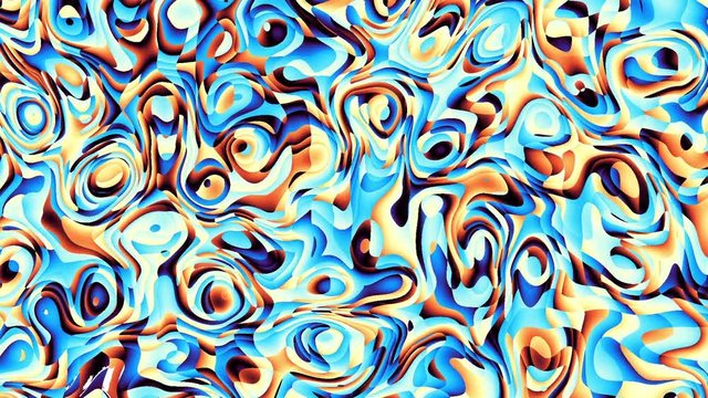 Moving random psychedelic wavy texture. Transform abstract curved shapes. Looping footage.