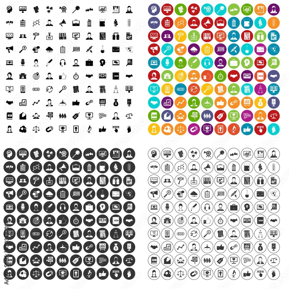 Aufkleber 100 business person icons set vector in 4 variant for any web design isolated on white