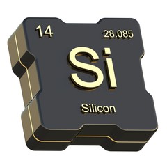 Silicon element symbol from periodic table on futuristic black icon isolated on white background