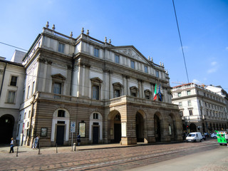 Fototapeta na wymiar MILANO, TEATRO ALLA SCALA, Main Facade of Scala Theatre in Milan, Milano, Lombardy, Italy, Europe