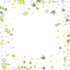 Floral Spring and Summer Vector Wallpaper with Flowers, Leaves, Butterflies, Green Branches. Easter, Mother's Day, 8 March, Birthday, Wedding Background for Banners, Cards, Posters, Invitations.