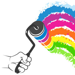 Roller in hand with color paint