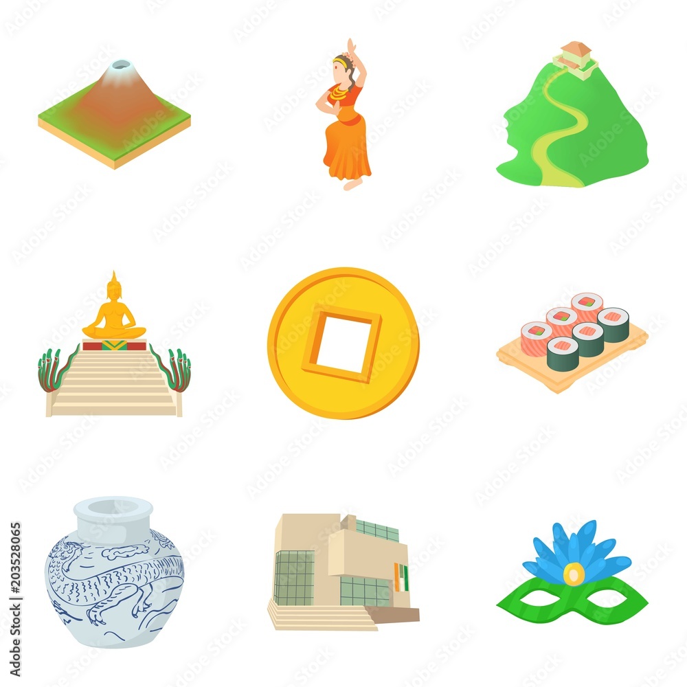 Poster global route icons set. cartoon set of 9 global route vector icons for web isolated on white backgro