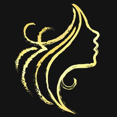 Silhouette girl gold color abstract