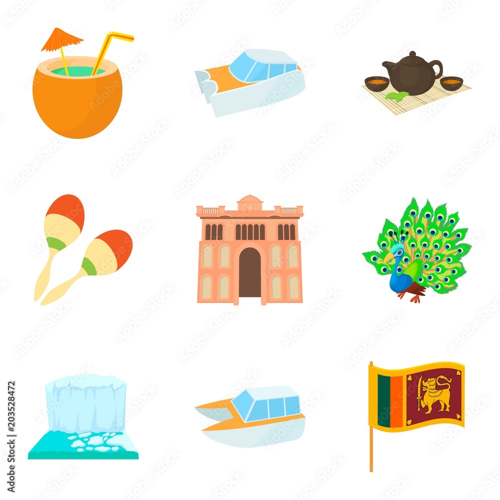 Poster journey attraction icons set. cartoon set of 9 journey attraction vector icons for web isolated on w