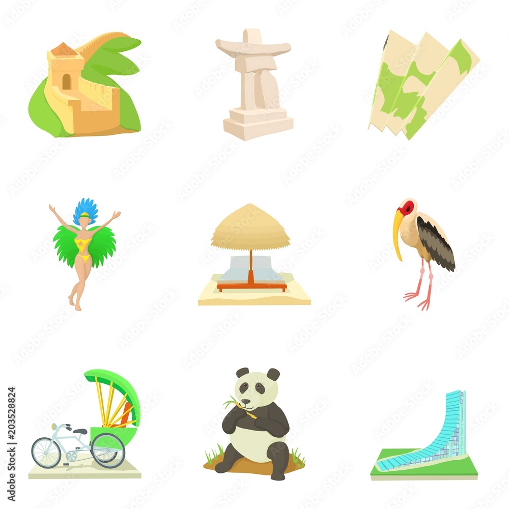 Poster global entertainment icons set. cartoon set of 9 global entertainment vector icons for web isolated 