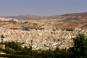Fototapeta na wymiar Panorama of Fes in a sunny day of August. Morocco, North Africa