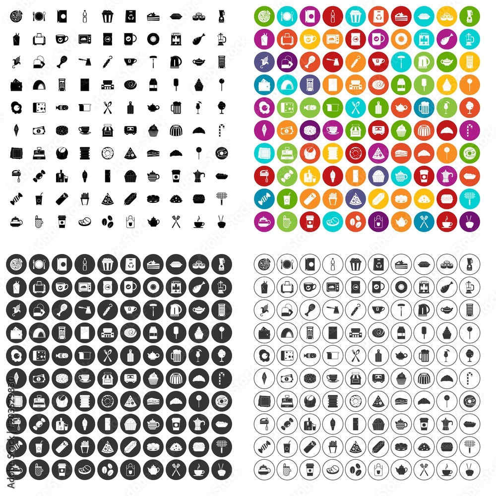 Aufkleber 100 cafe icons set vector in 4 variant for any web design isolated on white