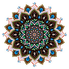 A mandala. Decorative round ornaments. Wicker design elements. Logos for yoga, backgrounds for posters, icons for programs and websites. The unusual shape of the flower. 