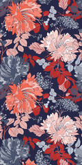 Pink Orange Chrysanthemum Seamless Vector Pattern Design