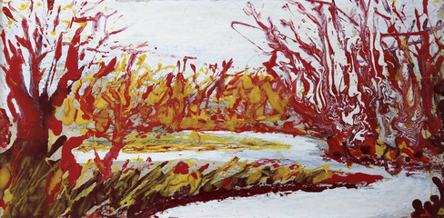 Abstract art painting of the white river