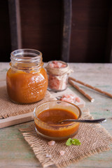Home salted caramel in a jar