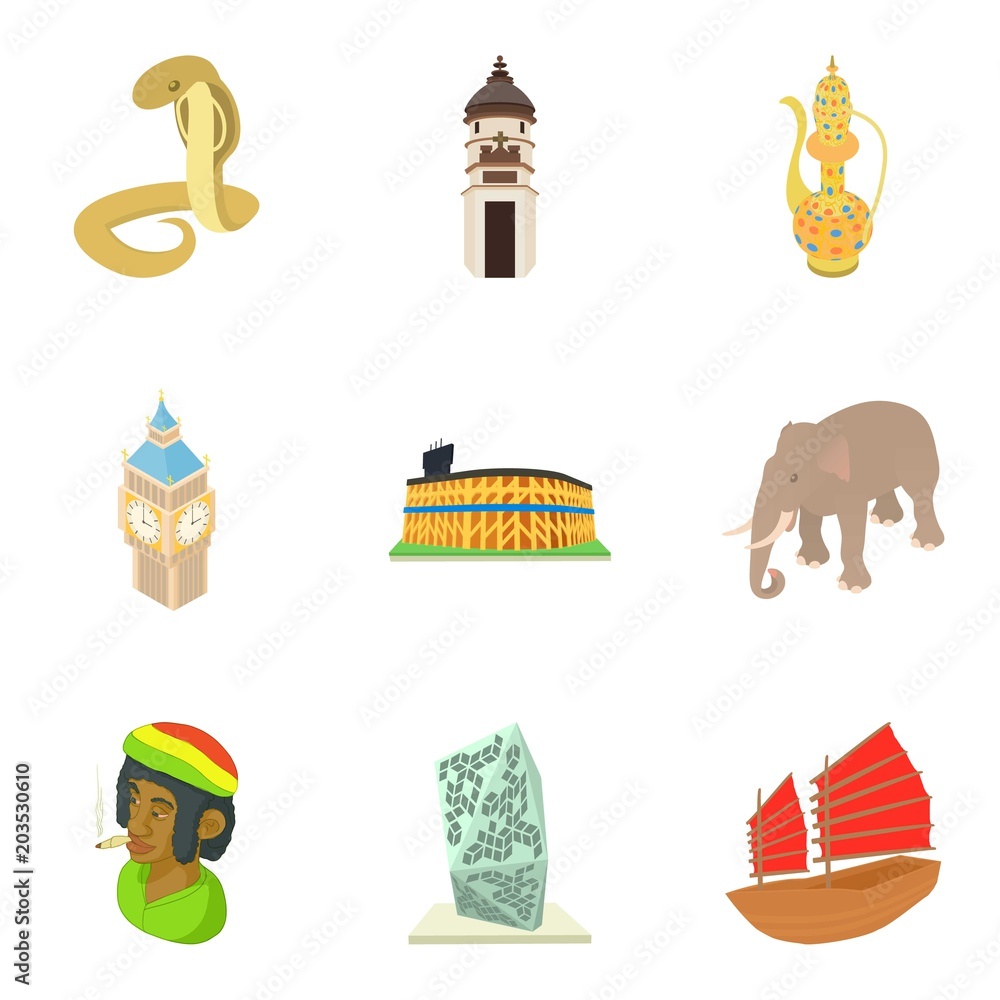 Poster enigmatic world icons set. cartoon set of 9 enigmatic world vector icons for web isolated on white b