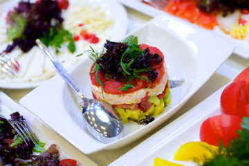 Salad from different kinds of vegetables and meat