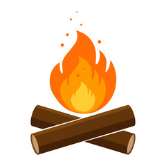 Simple, flat campfire icon. Isolated on white