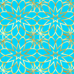 Seamless golden arabic geometric pattern. Vector traditional muslim arabesque background.