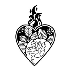 Graphic heart with floral decorations
