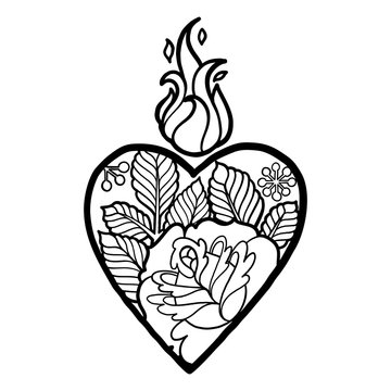 Graphic heart with floral decorations
