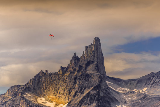 Paraglider above Tasermiut Fjord, South Greenland