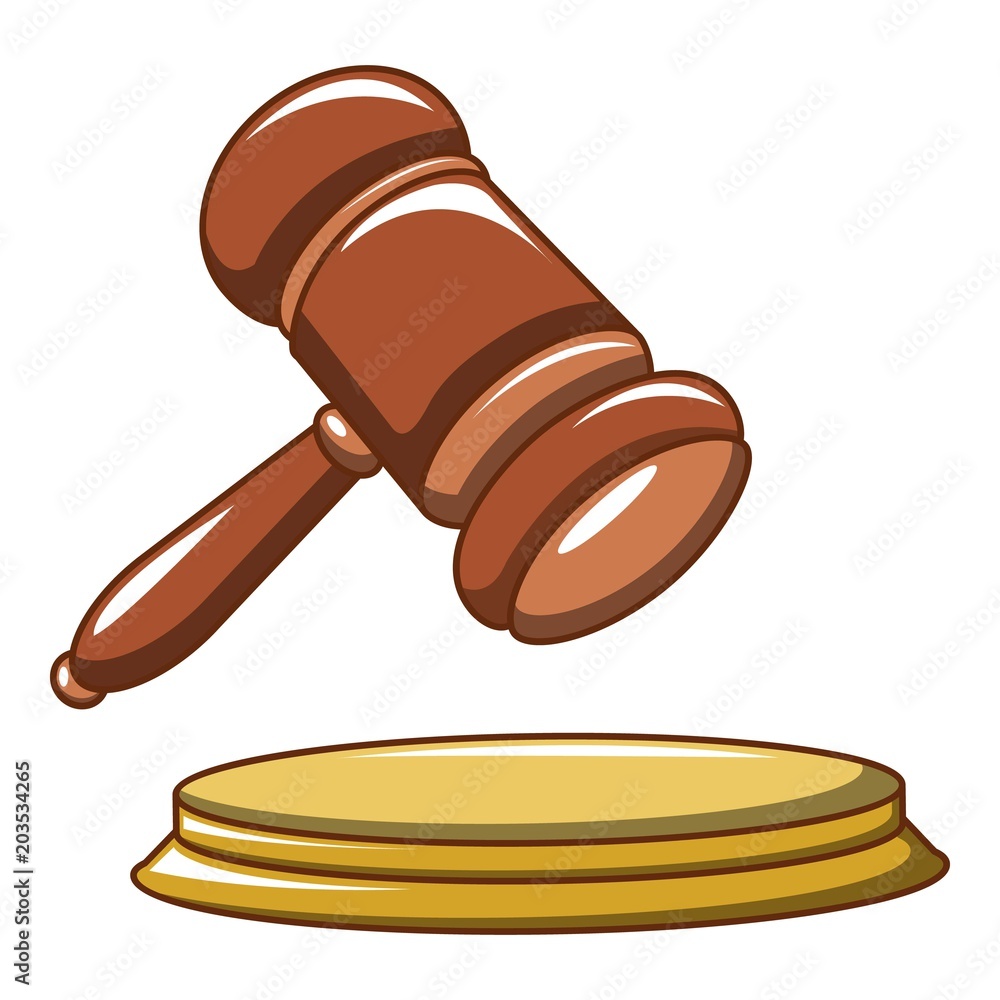 Poster hammer of the judge icon. cartoon of hammer of the judge vector icon for web design isolated on whit