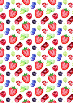 Watercolor forest berry mix pattern texture background