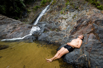Tourist on Huai To waterfall