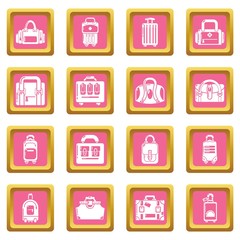 Bag baggage suitcase icons set vector pink square isolated on white background 