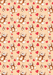 Cartoon lovely Teddy Bear Saint Valentine's day background pattern texture